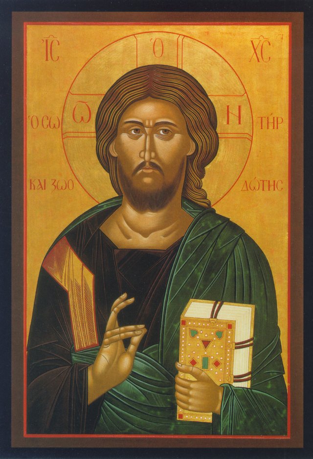 Ikone Jesus Christus, der Erlöser und Lebensspender, Friedensgruss und versiegeltes Buch