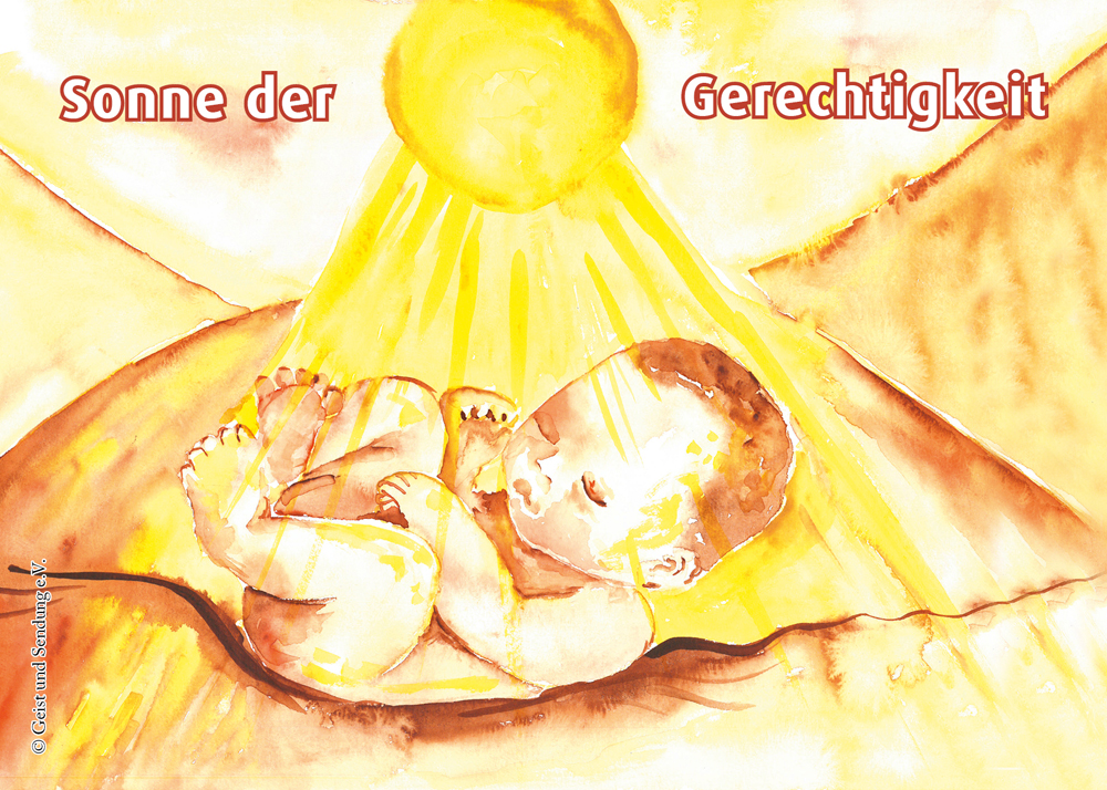 Ein Baby wird von der Sonne beschienen, Aquarell