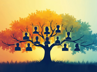Ein Stammbaum mit Personen-Silhouetten