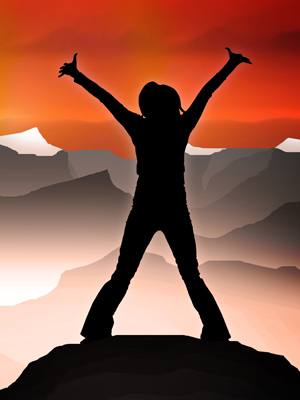 Menschliche Silhouette vor Berglandschaft, Illustration